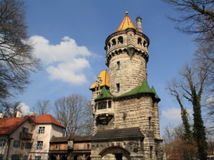 Foto: architektonische monumente, museen und ausstellungen, Mutterturm mit Herkomer-Museum, Bayern